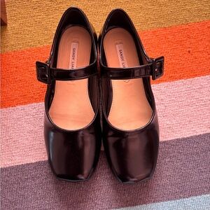 Sandy Liang Black Pointe Leather Mary Jane Flats